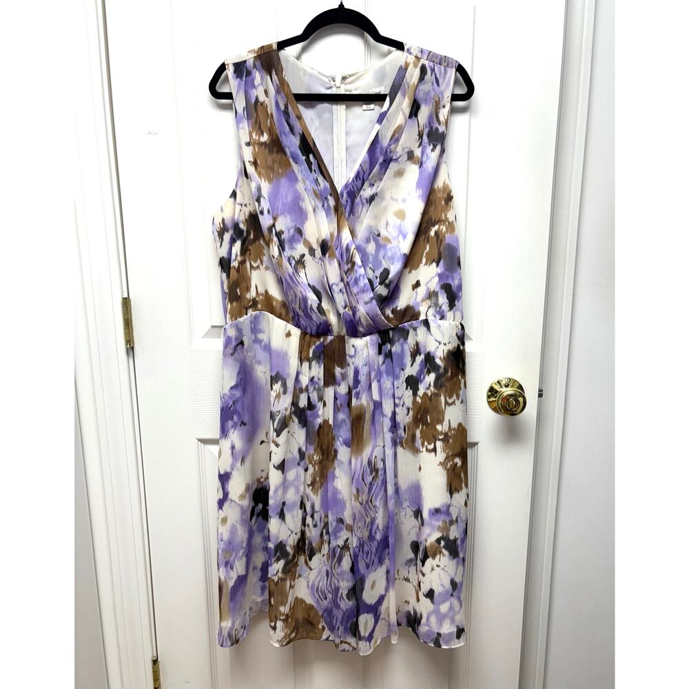 Coldwater Creek Dress Watercolor Flowy Boho V Neck, Lined Sleeveless, Size 18